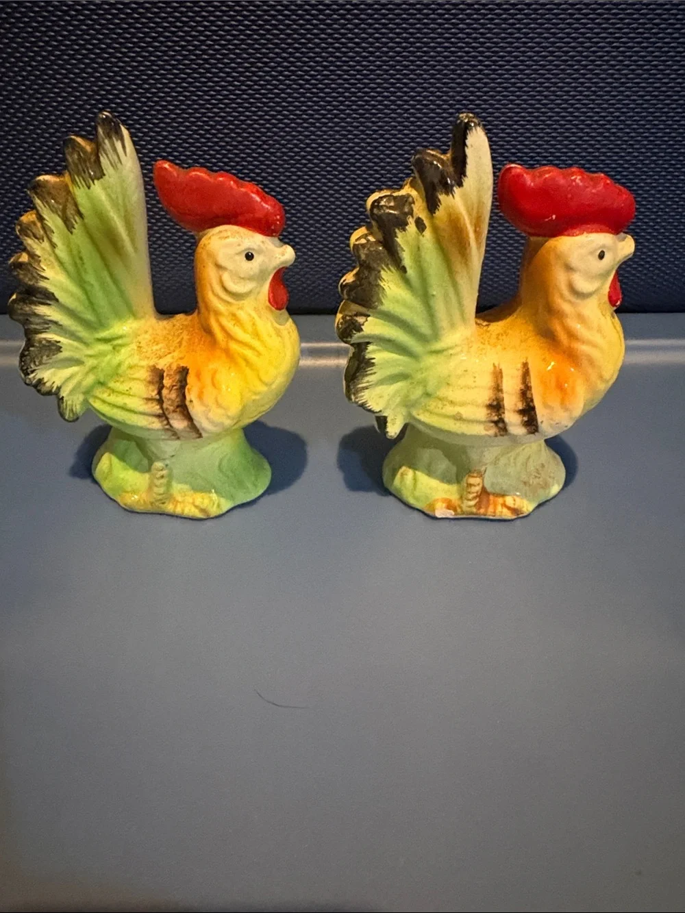Vintage Ceramic Rooster Salt and Pepper Shakers - Yellow & Green